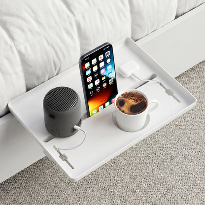 JOYMOOP Clip-On Bedside Shelf for Bunk Beds, Dorm Room Essentials, Bedside Caddy, No-Tool Install Bed Side Table Storage for Loft, Platform Beds, Nightstand Caddy for Phone, Glasses, Book, White