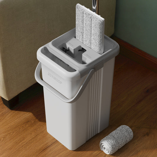 JOYMOOP Mop and Bucket with Wringer Set for Home, Flat Mop and Bucket System, Mops for Floor Cleaning and Wall Cleaner, with 1 Reusable Microfiber Mop Pads