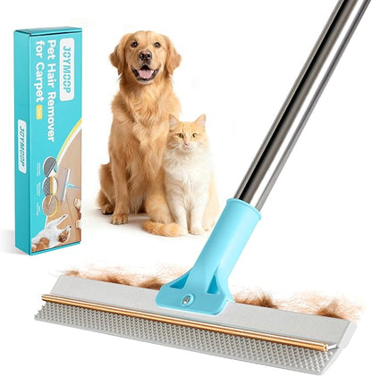 JOYMOOP Carpet Rake for Pet Hair Removal, 63" Adjustable Long Handle Pet Hair Removal Tool, Cat Dog Hair Carpet Rake with Metal and Silicone Scraper for Carpet, Sofa, Cloth