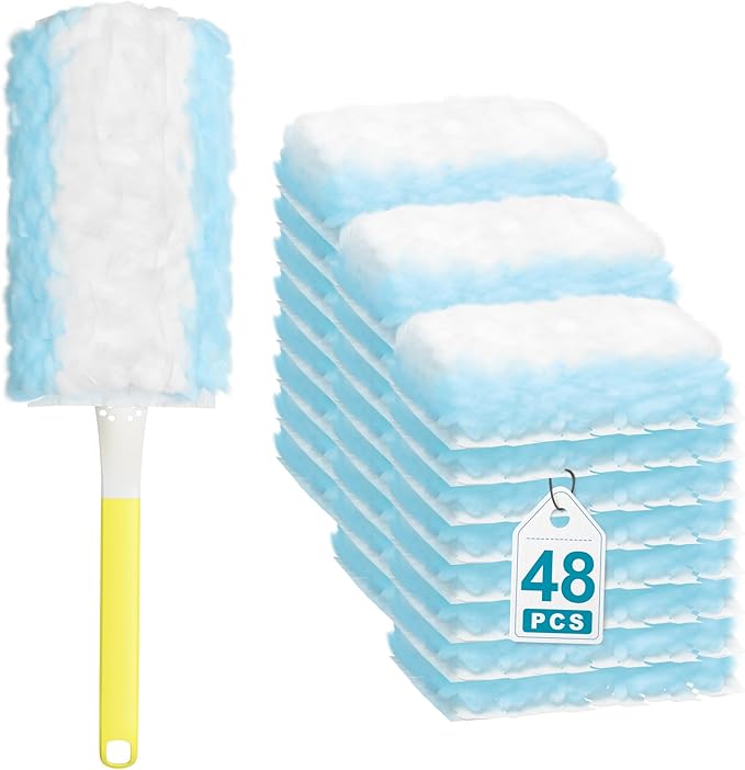 JOYMOOP Heavy Duty Dusters for Cleaning, 1 Yellow White Handle with 48 Ct Blue Disposable Refills, Static Cling Dusting Brush for Home, Office and More