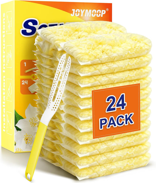 JOYMOOP Heavy Duty Duster Refills for Swiffer Duster, 24 Count Yellow Refills with 1 Handle, Disposable Dusters for Cleaning Electronics, Furniture, Blinds