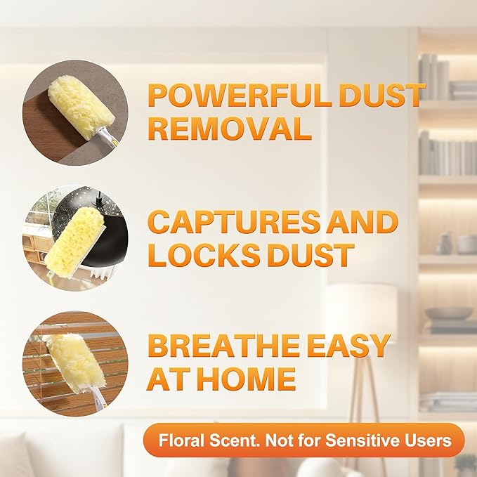 JOYMOOP Scented Telescopic Duster kit, 3FT Extendable Handle (Yellow) + 48 Yellow Refills for Swiffer Feather Duster,Easy Cleaning for Ceilings, Ceiling Fans, Blinds, Vents & Shelves