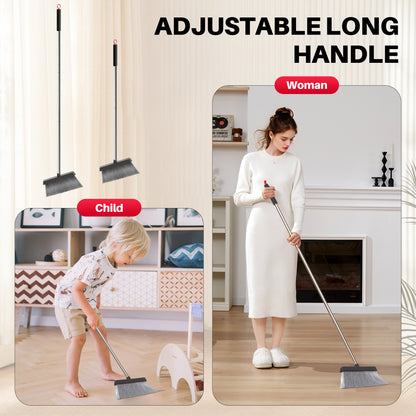 JOYMOOP Black and Red Broom with Dustpan Combo Set, Upright Stand Up Broom with Built-in Comb Teeth, Angle Broom for Home Kitchen Office Lobby, Pet Hair and Hardwood Floor Sweeping