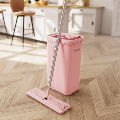 JOYMOOP Pink Mop and Bucket with Wringer Set for Home, with 3 Reusable Microfiber Mop Pads, Hands-Free Self-Cleaning System, Suitable for Floor Cleaning and Wall Cleaner