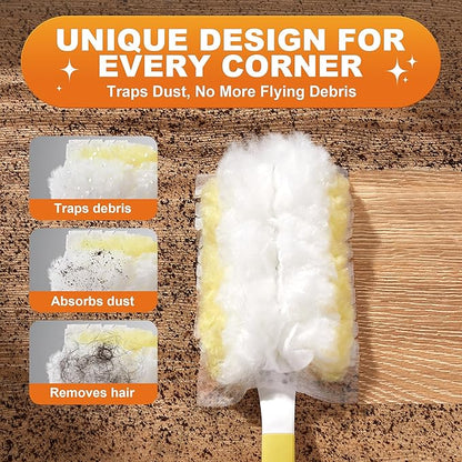 JOYMOOP Heavy Duty Dusters for Cleaning, 1 Yellow White Handle with 12 Ct Yellow Disposable Refills, Static Dusting Tool for Multi-Surface and Pet Hair Removal
