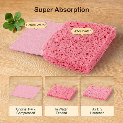 Compressed Sponges, Cellulose Sponges Kitchen for Non-Scratch Washing Dishes