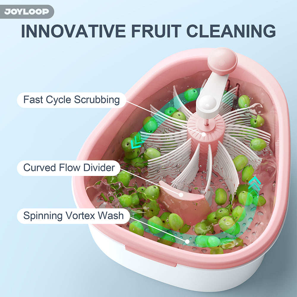 JOYMOOP Fruit Washer and Spinner with Brush, Large Cleaning Bowl for Fruits, Vegetables and Salad, Produce Scrubber