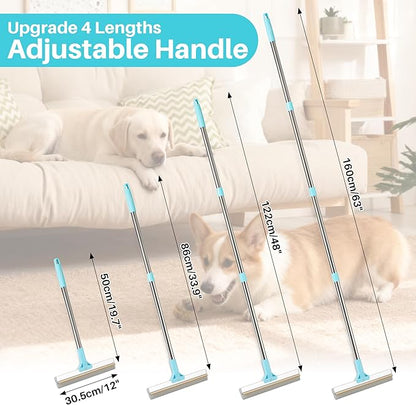 JOYMOOP Carpet Rake for Pet Hair Removal, 63" Adjustable Long Handle Pet Hair Removal Tool, Cat Dog Hair Carpet Rake with Metal and Silicone Scraper for Carpet, Sofa, Cloth