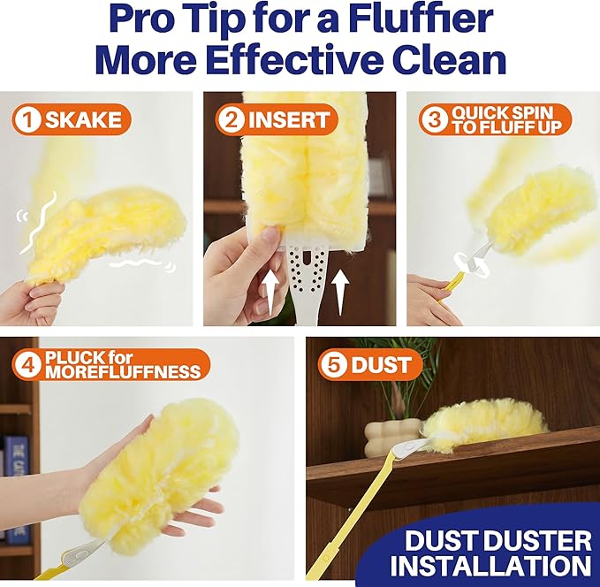 JOYMOOP Scented Telescopic Duster kit, 3FT Extendable Handle (Yellow) + 48 Yellow Refills for Swiffer Feather Duster,Easy Cleaning for Ceilings, Ceiling Fans, Blinds, Vents & Shelves