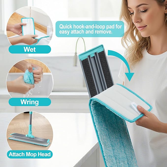 JOYMOOP 18 Inch Dust Mop for Hardwood Floors, Heavy Duty Industrial Wet Dry Mops with Telescopic Handle, Includes 3 Microfiber Mop Pads - Blue-Grey