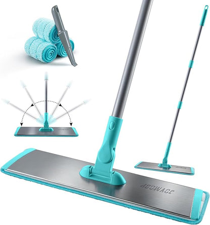 JOYMOOP 18 Inch Dust Mop for Hardwood Floors, Heavy Duty Industrial Wet Dry Mops with Telescopic Handle, Includes 3 Microfiber Mop Pads
