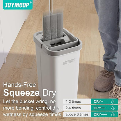JOYMOOP Flat Mop and Bucket System, Microfiber Mop for Floor Cleaning, White, Suitable for Hardwood, Tile, Laminate and Vinyl Floors, 50" Mop with 1 Microfiber Pad