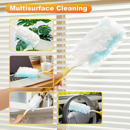 JOYMOOP Heavy Duty Dusters for Cleaning, 1 Yellow White Handle with 48 Ct Blue Disposable Refills, Static Cling Dusting Brush for Home, Office and More