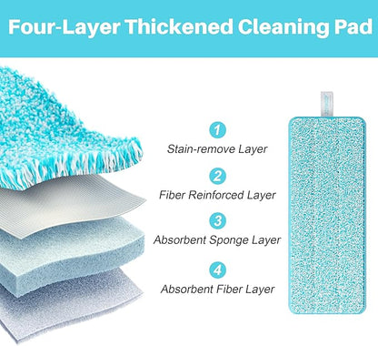 JOYMOOP Microfiber Replacement Mop Pads for Flat Mop System, 13" Mop Head Refills Compatible with JOYMOOP Mop and Bucket Set, 4-Pack, Grey and Cyan Blue