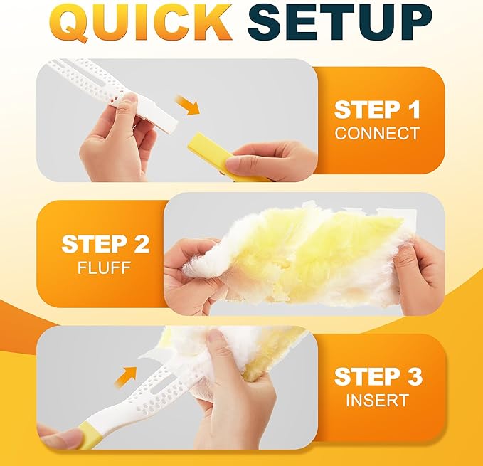 JOYMOOP Heavy Duty Dusters for Cleaning, 1 Yellow White Handle with 12 Ct Yellow Disposable Refills, Static Dusting Tool for Multi-Surface and Pet Hair Removal