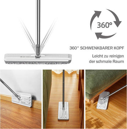 JOYMOOP Flat Mops, Microfiber Mop for Floor Cleaning and Wall Cleaner, 50" Mop Handle with Flexible 13" Flat Head with a Microfiber Mop Pad - White