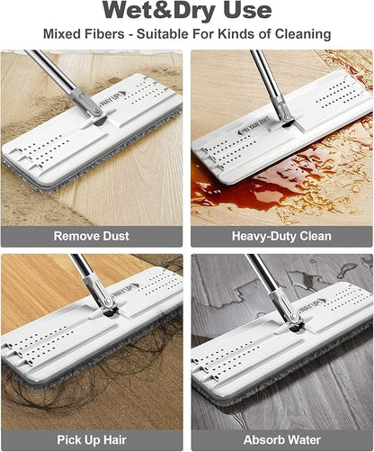 JOYMOOP Microfiber Replacement Pads for 13" Flat Mop System, Reusable Mop Refills, 4-Pack, Stripe and Pink