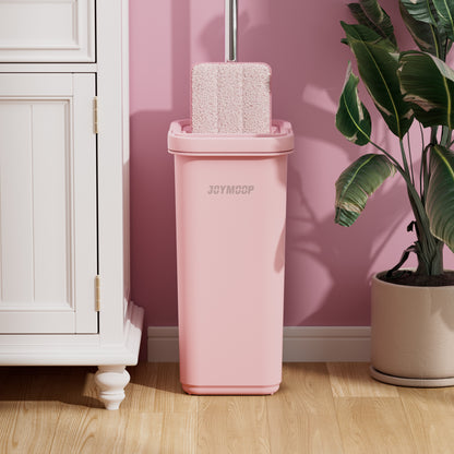 JOYMOOP Pink Mop and Bucket with Wringer Set for Home, with 3 Reusable Microfiber Mop Pads, Hands-Free Self-Cleaning System, Suitable for Floor Cleaning and Wall Cleaner