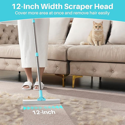JOYMOOP Carpet Rake for Pet Hair Removal, 63" Adjustable Long Handle Pet Hair Removal Tool, Cat Dog Hair Carpet Rake with Metal and Silicone Scraper for Carpet, Sofa, Cloth