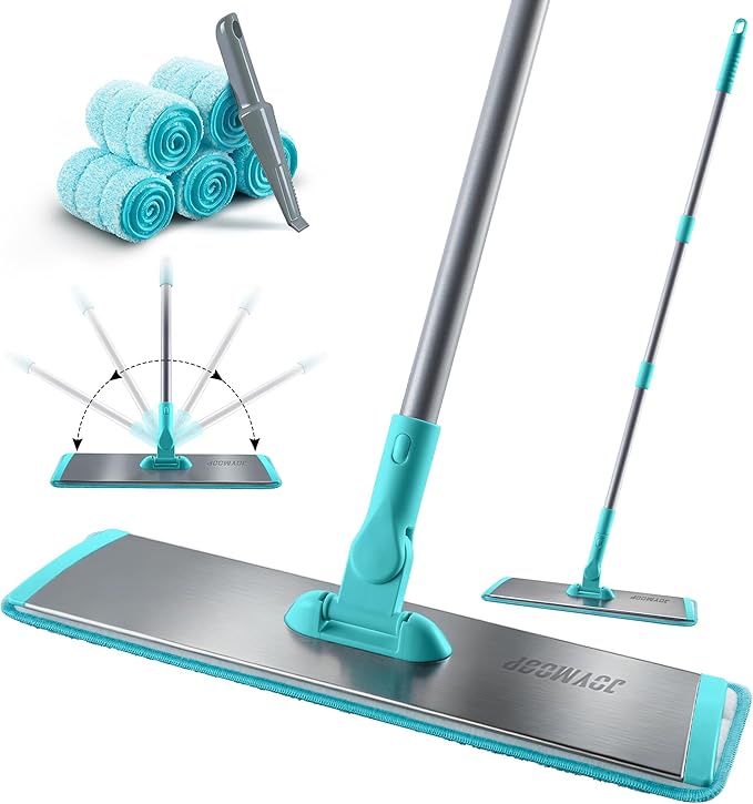 JOYMOOP 18 Inch Dust Mop for Hardwood Floors, Heavy Duty Industrial Wet Dry Mops with Telescopic Handle, Includes 3 Microfiber Mop Pads