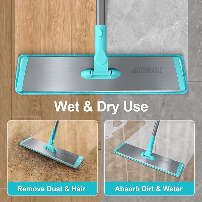 JOYMOOP 18 Inch Dust Mop for Hardwood Floors, Heavy Duty Industrial Wet Dry Mops with Telescopic Handle, Includes 3 Microfiber Mop Pads - Blue-Grey