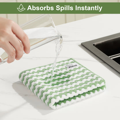 JOYMOOP Microfiber Cleaning Cloth, Pure Green Towels with Edging, Small Size 18 Pack (10" x 10"), Absorbent Streak Free Lint Free Rags for Cleaning, Reusable and Washable Towels