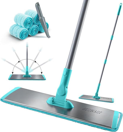 JOYMOOP 18 Inch Dust Mop for Hardwood Floors, Heavy Duty Industrial Wet Dry Mops with Telescopic Handle, Includes 5 Microfiber Mop Pads - Blue-Grey