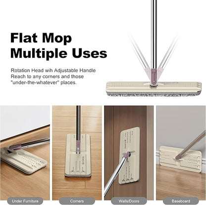 JOYMOOP Flat Mop, Microfiber Mops for Floor Cleaning and Wall Cleaner, 50" Mop with 13" Flat Head with a Microfiber Mop Pad - Beige & Blush Brown