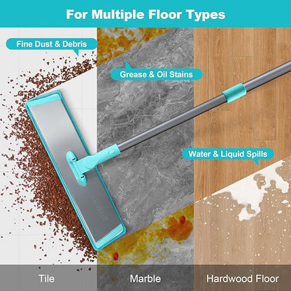 JOYMOOP 18 Inch Dust Mop for Hardwood Floors, Heavy Duty Industrial Wet Dry Mops with Telescopic Handle, Includes 3 Microfiber Mop Pads - Blue-Grey