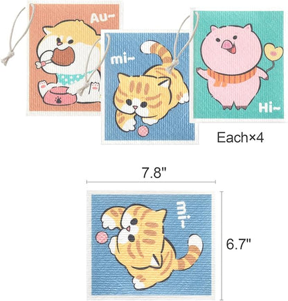 Cartoon Cellulose Cleaning Cloth, Reusable Absorbent Dish Towels