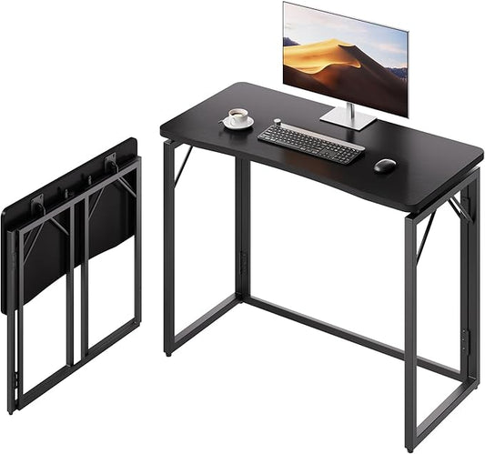 JOYMOOP Black 47.2" Folding Desk, No Assembly Small Foldable Desk for Home, Office, Wooden Top Folding Computer Desk for Working, Writing, Studying - Large Size