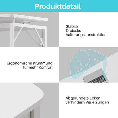 JOYMOOP White Folding Desk - 40", No Assembly Middle Size Foldable Desk for Home, Office, Wooden Top Folding Computer Desk for Working, Writing, Studying