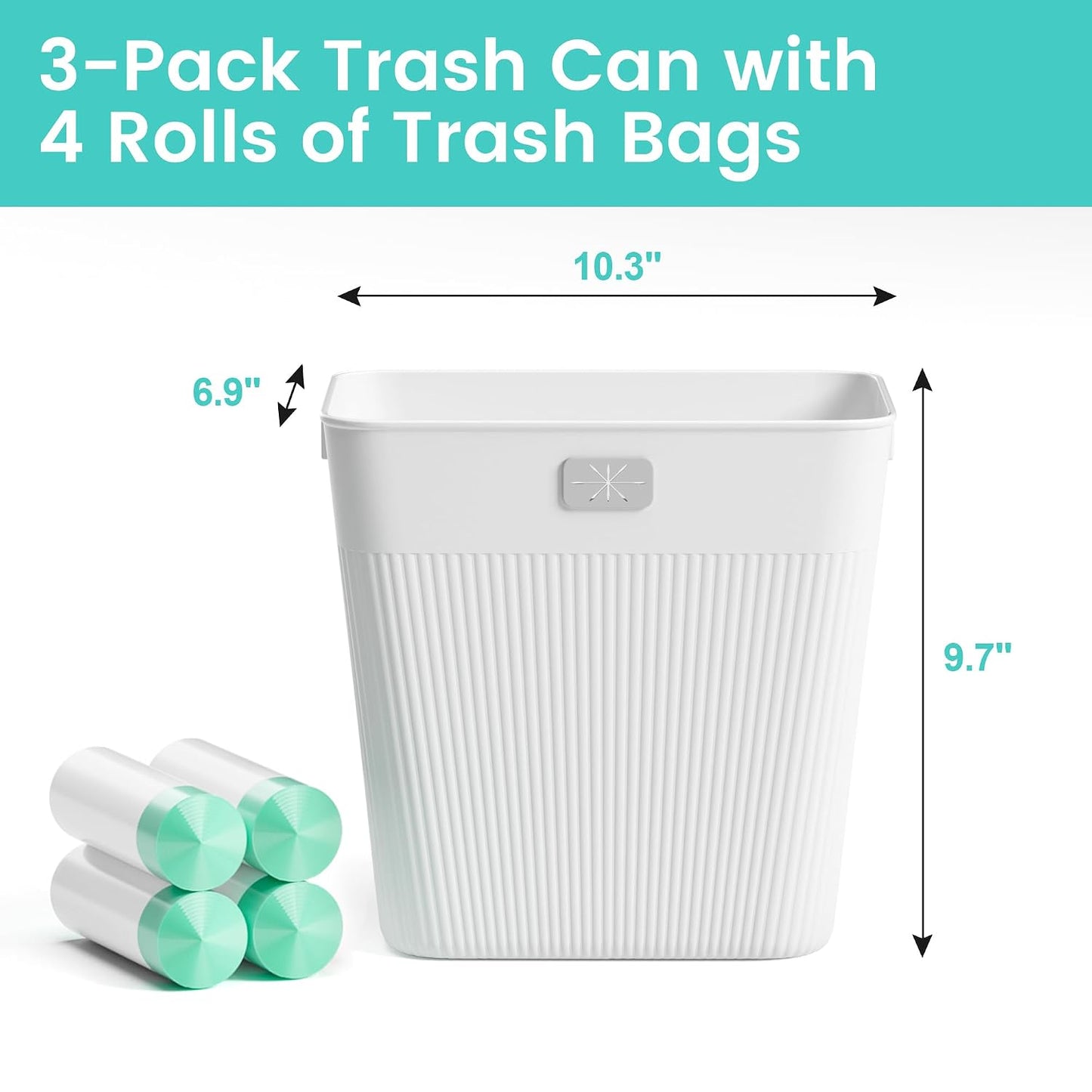 JOYMOOP Slim Trash Can 5-Pack, 2.2 Gallon Plastic Wastebasket for Bathroom, Bedroom, Office, Kitchen with 4 Rolls Bags, White