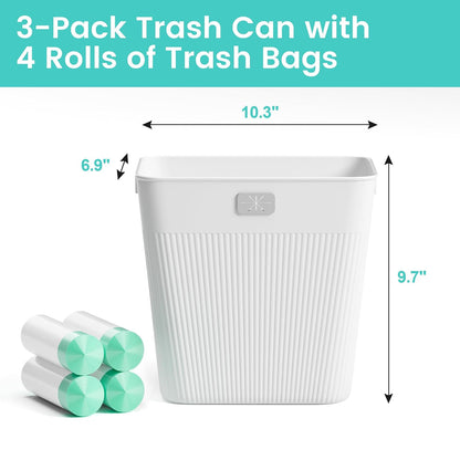 JOYMOOP Slim Trash Can 5-Pack, 2.2 Gallon Plastic Wastebasket for Bathroom, Bedroom, Office, Kitchen with 4 Rolls Bags, White