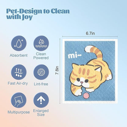 Cartoon Cellulose Cleaning Cloth, Reusable Absorbent Dish Towels