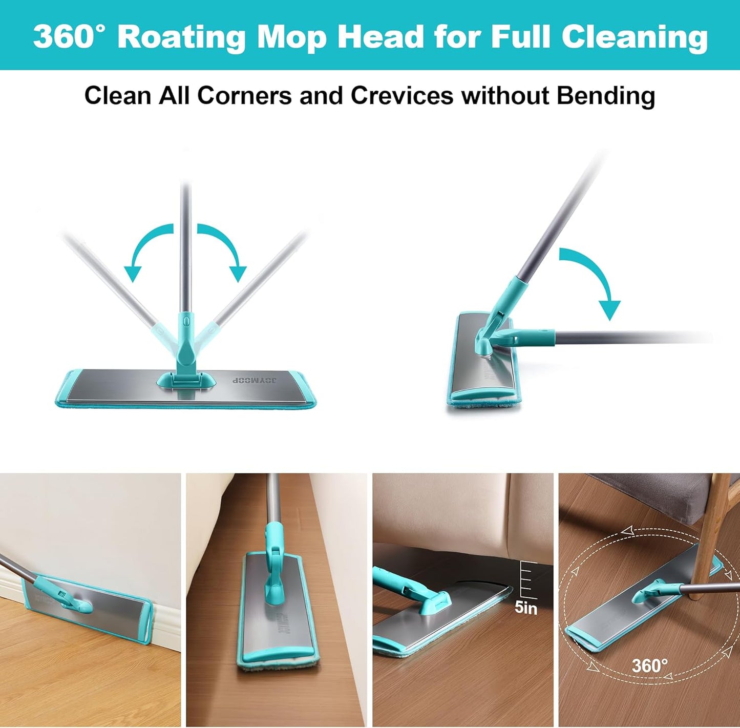 JOYMOOP 18 Inch Dust Mop for Hardwood Floors, Heavy Duty Industrial Wet Dry Mops with Telescopic Handle, Includes 3 Microfiber Mop Pads - Blue-Grey
