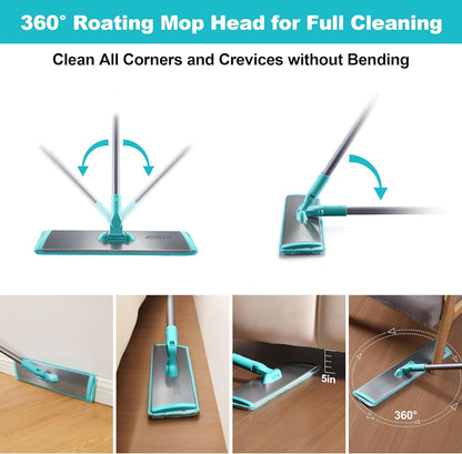 JOYMOOP 18 Inch Dust Mop for Hardwood Floors, Heavy Duty Industrial Wet Dry Mops with Telescopic Handle, Includes 3 Microfiber Mop Pads - Blue-Grey