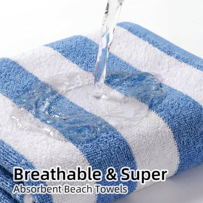 JOYMOOP Large Beach Towel with Storage Bag-3 PCS, 70” x 35.4” Highly Absorbent Cabana Stripe Beach Towel, Quick Dry Beach Towel, Sand Free & Lightweight Towel Set, Blue & White