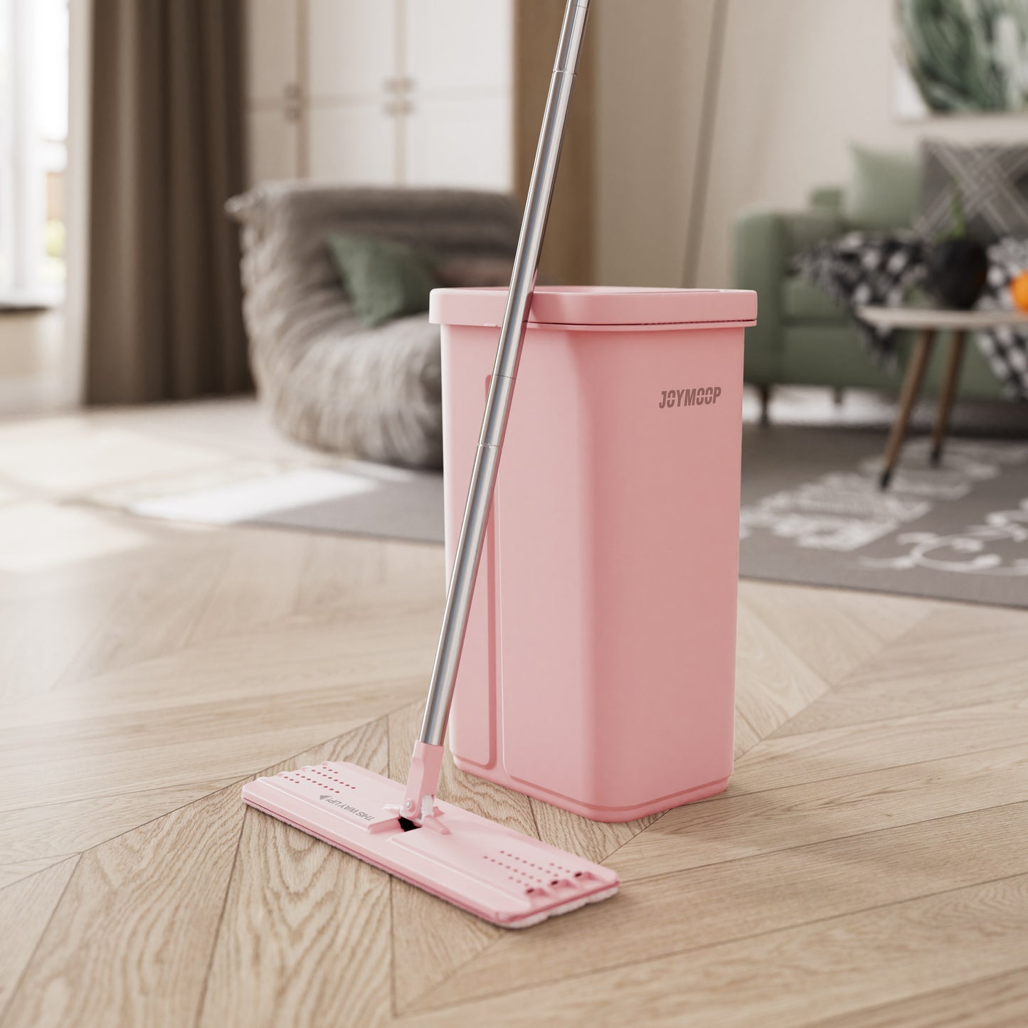 JOYMOOP Pink Mop and Bucket with Wringer Set for Home, with 3 Reusable Microfiber Mop Pads, Hands-Free Self-Cleaning System, Suitable for Floor Cleaning and Wall Cleaner