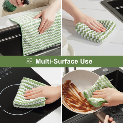 JOYMOOP Microfiber Cleaning Cloth, Pure Green Towels with Edging, Small Size 18 Pack (10" x 10"), Absorbent Streak Free Lint Free Rags for Cleaning, Reusable and Washable Towels