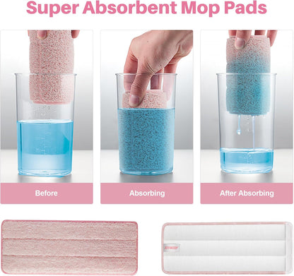 JOYMOOP Microfiber Flat Mop Replacement Pads, Washable Refills for Mop Bucket System, 13 Inch, Pack of 4, Pink