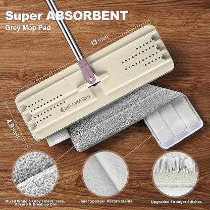 JOYMOOP Flat Mop, Microfiber Mops for Floor Cleaning and Wall Cleaner, 50" Mop with 13" Flat Head with a Microfiber Mop Pad - Beige & Blush Brown