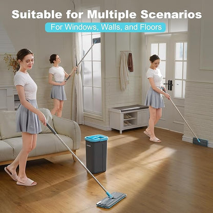 JOYMOOP Microfiber Replacement Mop Pads for Flat Mop System, 13" Mop Head Refills Compatible with JOYMOOP Mop and Bucket Set, 4-Pack, Grey and Cyan Blue