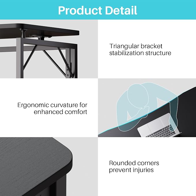 JOYMOOP Black 40" Folding Desk, No Assembly Small Foldable Desk for Home, Office, Wooden Top Folding Computer Desk for Working, Writing, Studying - Middle Size