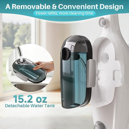 JOYMOOP Steam Mop & Handheld Steam Cleaner with 3 Microfiber Pads, 1100W Electric Steam Cleaner for Home, Fast Heat 20s, Adjustable Steam, Detachable Water Tank, 11 Accessories for Floors, Windows, Clothes