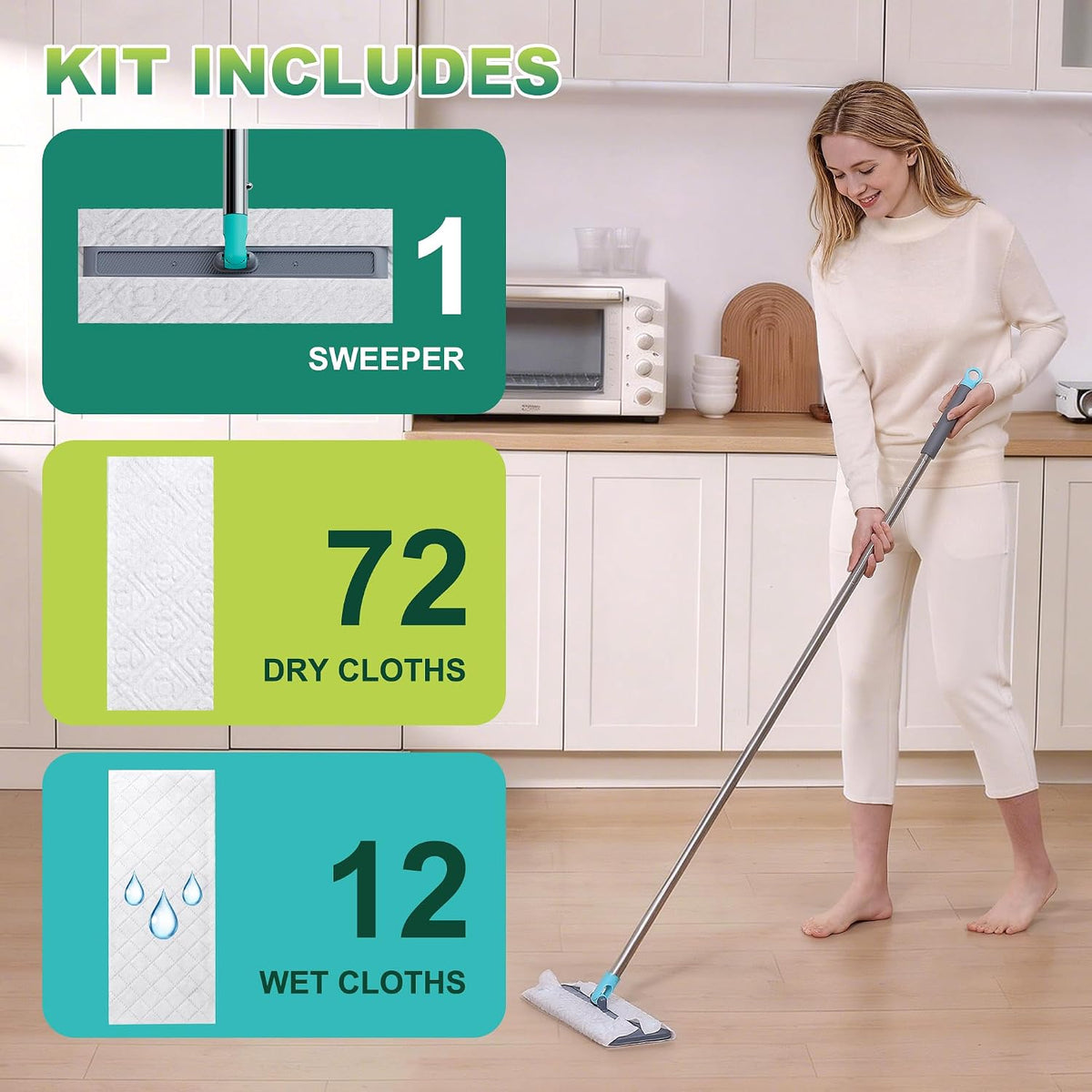 JOYMOOP 2-in-1 Sweeper Mops for Floor Cleaning, Wet and Dry, 84 Mop Pads