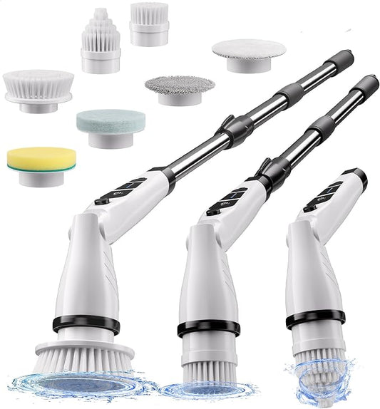 JOYMOOP Electric Spin Scrubber, Cordless Cleaning Brush 450 RPM with 100-Min Runtime, IPX7 Waterproof Power Scrubber with 8 Brush Heads, Adjustable Long Handle for Bathroom, Floor, Tile, Kitchen