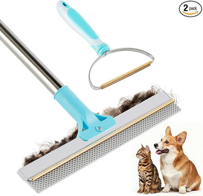 JOYMOOP Carpet Rake for Pet Hair Removal, 63" Adjustable Long Handle Pet Hair Removal Tool, Cat Dog Hair Carpet Rake with Metal and Silicone Scraper for Carpet, Sofa, Cloth