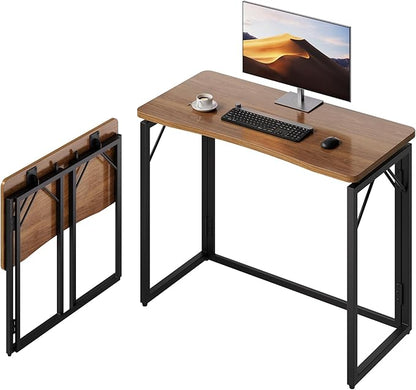 JOYMOOP 47.2" Folding Desk - Brown, No Assembly Large Size Foldable Desk for Home, Office, Wooden Top Folding Computer Desk for Working, Writing, Studying