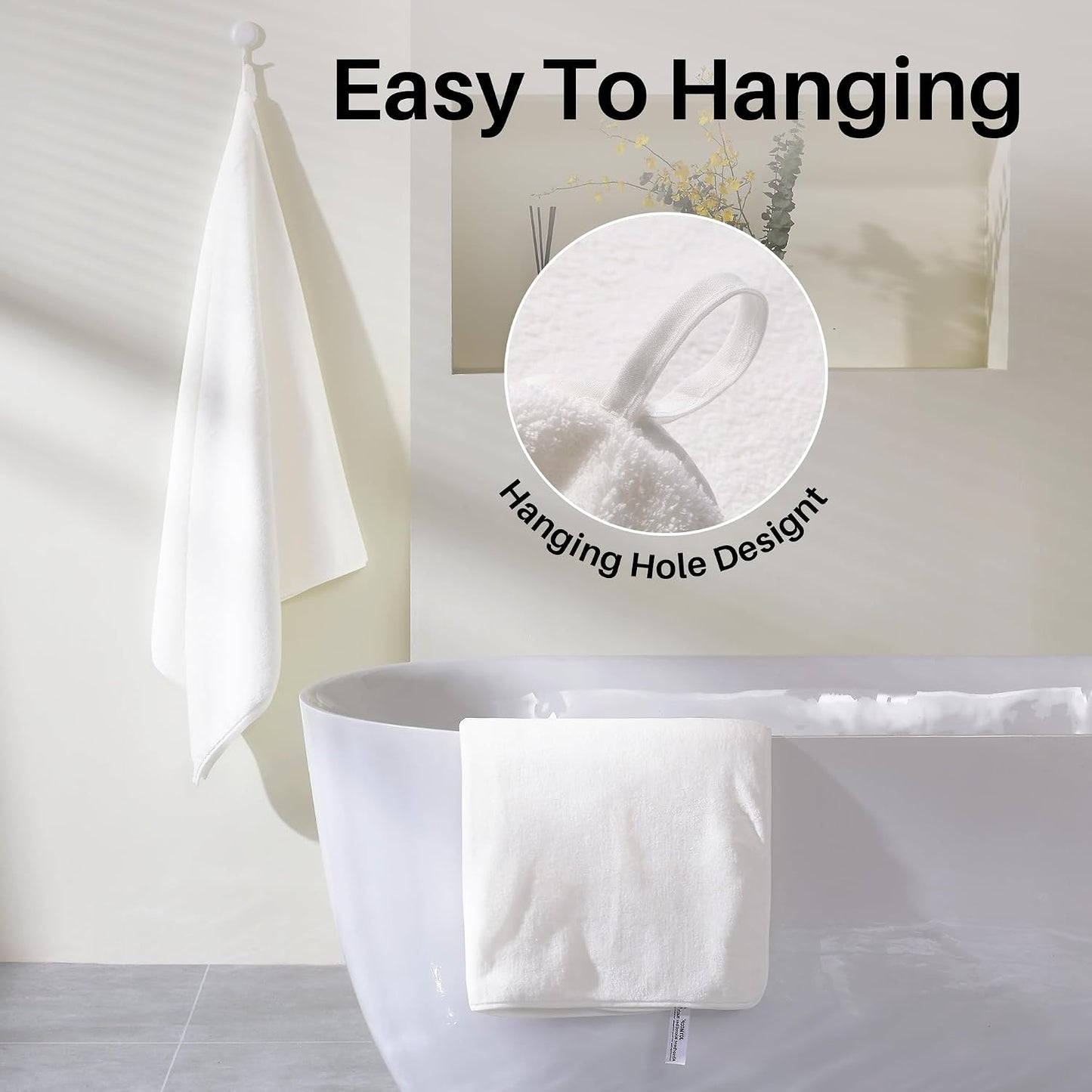 JOYMOOP Bath Towels 4 Packs Extra Large 60" x 30", Quicker to Dry Mcirofiber Towels for Bathroom, Larger & Lighter Weight, Super Soft and Absorbent, Bathroom Towels, White